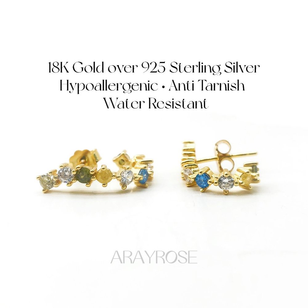 New Multistone Hoop Earrings, Colorful Gemstone, Gold Half Hoop Earrings
